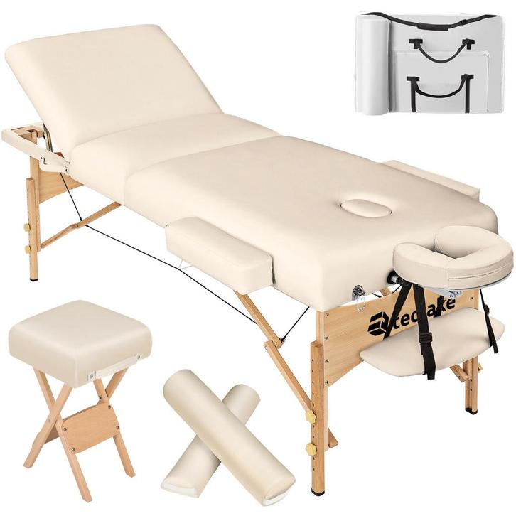 Massagetafel-set 3 zones met 10cm matras, rolkussens en hout, Sport en Fitness, Massageproducten, Verzenden