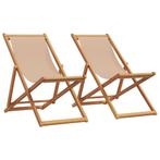 vidaXL Strandstroelen 2 st inklapbaar stof en massief hout, Tuin en Terras, Tuinstoelen, Verzenden, Nieuw, Hout