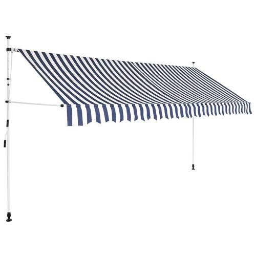 vidaXL Luifel handmatig uittrekbaar 400 cm blauw en witte, Tuin en Terras, Zonneschermen, Nieuw, Verzenden