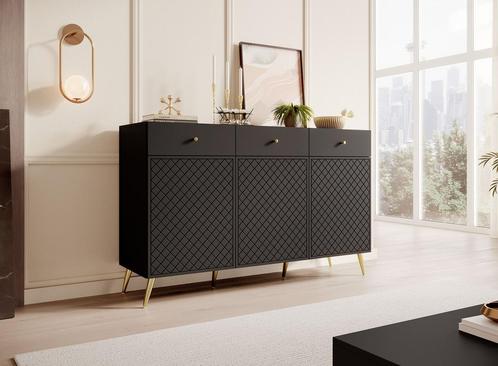 Meubella Dressoir Tadeo zwart goud 150 cm, Huis en Inrichting, Kasten | Dressoirs, 25 tot 50 cm, Nieuw, 150 tot 200 cm, Verzenden
