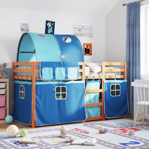 vidaXL Stapelbed met gordijnen 75x190 cm massief grenenhout, Huis en Inrichting, Slaapkamer | Bedden, Blauw, Nieuw, Hout, Verzenden