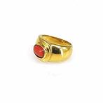 Ring - 18 karaat Geel goud Bloedkoraal, Sieraden, Tassen en Uiterlijk, Ringen, Nieuw