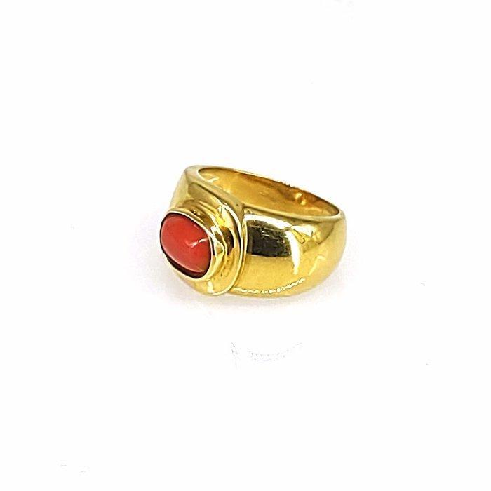 Ring - 18 karaat Geel goud Bloedkoraal, Sieraden, Tassen en Uiterlijk, Ringen