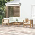 vidaXL 7-delige Loungeset met kussens bamboe crèmewit, Verzenden, Nieuw, Hout, Loungeset