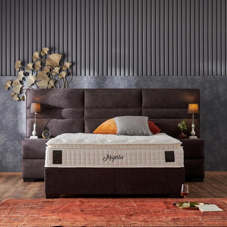 Boxspring met opbergruimte MAJESTIC XXL 180 x 200 cm, Huis en Inrichting, Slaapkamer | Boxsprings, 180 cm, 200 cm, Bruin, Zwart
