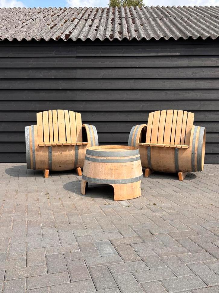 Tuinset gemaakt van gebruikte wijnvaten, Tuin en Terras, Tuinbanken, Nieuw, Hout, Verzenden