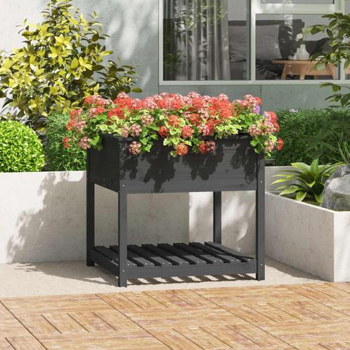 vidaXL Plantenbak met schap 82,5x82,5x81 cm massief, Tuin en Terras, Bloembakken en Plantenbakken, Nieuw, Hout, 60 cm of meer