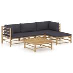 vidaXL 5-delige Loungeset met donkergrijze kussens bamboe, Verzenden, Nieuw, Hout, Loungeset