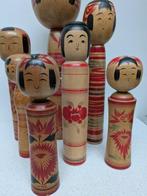 Een prachtige verzameling vintage Kokeshi in verschillende