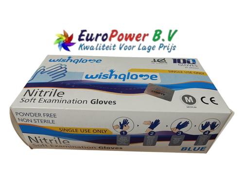 Wishqlove Handschoenen Blauw Nitrile Medium 100 st/doos, Huis en Inrichting, Schoonmaakartikelen, Verzenden