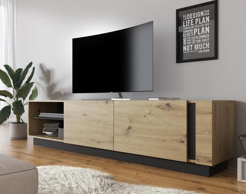 TV-Meubel Ashley - Eiken - Grijs - 187 cm - TV kast, Huis en Inrichting, Kasten | Televisiemeubels, 150 tot 200 cm, 25 tot 50 cm