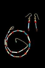 Oud-Egyptisch Zilver, Faience, Steen Halsketting met grote