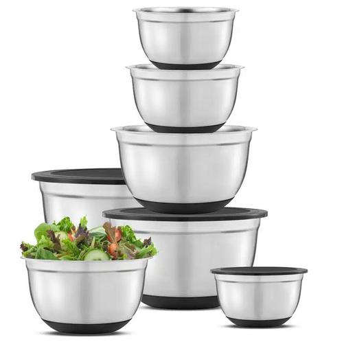 Roestvrijstalen Schalen Met Deksel - Set Van 7 – Zwart – Joy, Huis en Inrichting, Woonaccessoires | Schalen en Manden, Verzenden