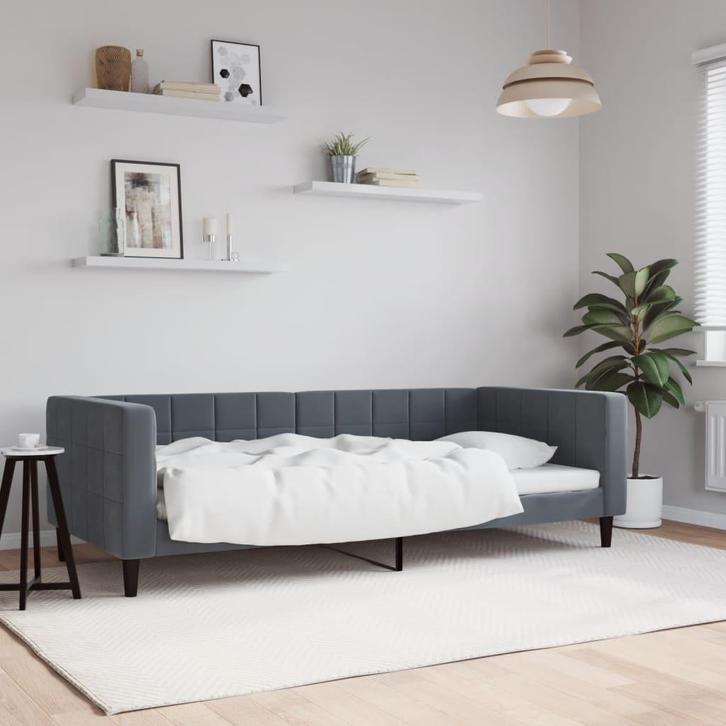 vidaXL Slaapbank 90x200 cm fluweel donkergrijs, Huis en Inrichting, Slaapkamer | Bedden, 90 cm, 200 cm, Grijs, Eenpersoons, Nieuw