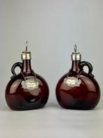 Fles (2) - Vetro soffiato, Verzilverd metaal (silverplated)