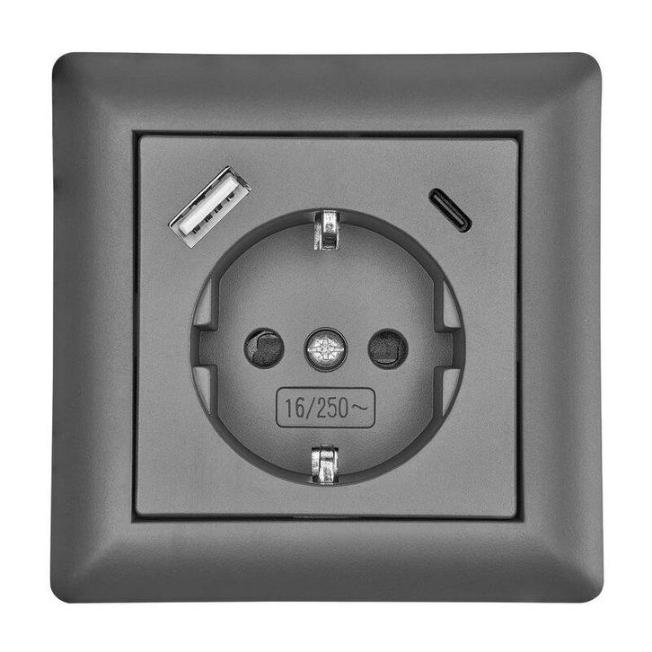 Ledmaxx Inbouw contactdoos antraciet met 1x USB-A & 1x US..., Huis en Inrichting, Lampen | Overige, Nieuw, Ophalen of Verzenden