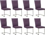 Set van 8 Paarse leren   - poot rond rvs - Toledo Leer Auber, Nieuw, Vijf, Zes of meer stoelen, Modern, Leer