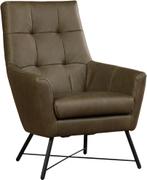 Olijfgroene leren fauteuil |  olijfgroen leer | NIEUW, Huis en Inrichting, Fauteuils, Nieuw, Ophalen of Verzenden, 75 tot 100 cm