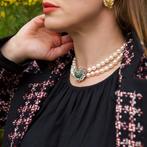 Halsketting Gepocheerde parelketting met platinum, diamant, Sieraden, Tassen en Uiterlijk, Kettingen, Nieuw
