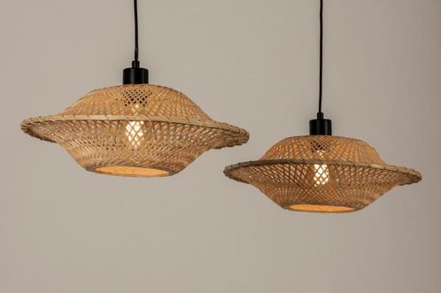 Rietveld Hanglampen - Zwart, Bruin, Naturel - Metaal, Rotan, Huis en Inrichting, Lampen | Hanglampen, Verzenden