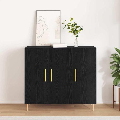 vidaXL Dressoir Zwart Eiken 90x34x80 cm Geëngineerd Hout, Huis en Inrichting, Kasten | Dressoirs, Nieuw, 50 tot 100 cm, Verzenden