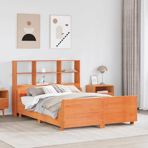vidaXL Bed met boekenkast zonder matras hout wasbruin, Huis en Inrichting, Slaapkamer | Bedden, 120 cm, 200 cm, Wit, Twijfelaar