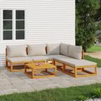 vidaXL 6-delige Loungeset met lichtgrijze kussens massief, Verzenden, Nieuw, Hardhout, Loungeset