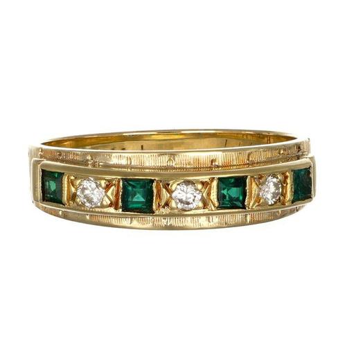 Ring - 18 karaat Geel goud - 0.28ct. tw. Smaragd - Diamant, Sieraden, Tassen en Uiterlijk, Ringen