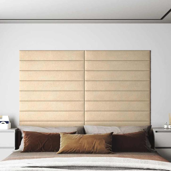 vidaXL Wandpanelen 12 st 1,62 m² 90x15 cm stof crèmekleurig, Doe-het-zelf en Verbouw, Platen en Panelen, Nieuw, Verzenden