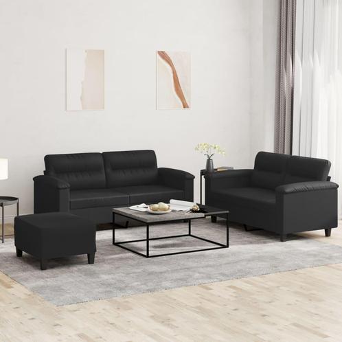 vidaXL 3-delige Loungeset met kussens kunstleer zwart, Huis en Inrichting, Banken | Bankstellen, Nieuw, Leer, Vierpersoons of meer