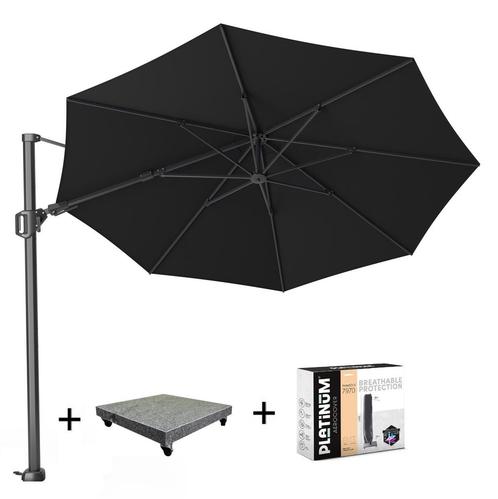 Challenger T2  zweefparasol 350 cm rond zwart met 90KG voet, Tuin en Terras, Parasols, Nieuw, Ophalen of Verzenden