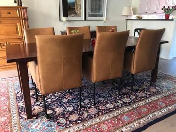 Set van 6 leren eetkamerstoelen - met wieltjes en hoge rug - beschikbaar voor biedingen