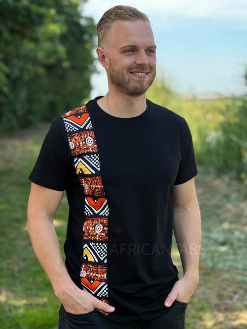 T-shirt met Afrikaanse print details - oranje bogolan band, Kleding | Heren, T-shirts, Nieuw, Ophalen of Verzenden