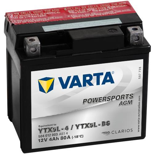 Varta Powersports AGM YTX5L-BS accu | 504 012 003 | 12V 4Ah, Auto-onderdelen, Accu's en Toebehoren, Ophalen of Verzenden