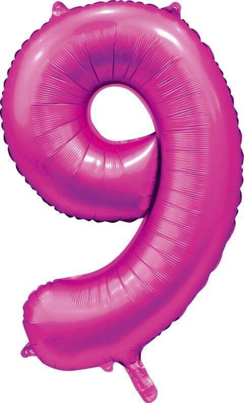 Fuchsia Cijfer Ballon 9 Jaar Glans 86cm, Hobby en Vrije tijd, Feestartikelen, Nieuw, Verzenden