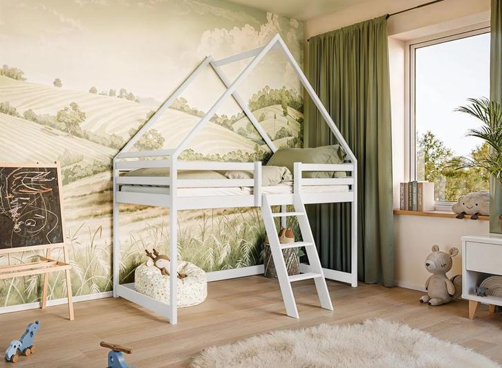 Hoogslaper met Dakje Moos - Kinderbed - Wit, Kinderen en Baby's, Kinderkamer | Stapelbedden en Hoogslapers, Hoogslaper, Nieuw