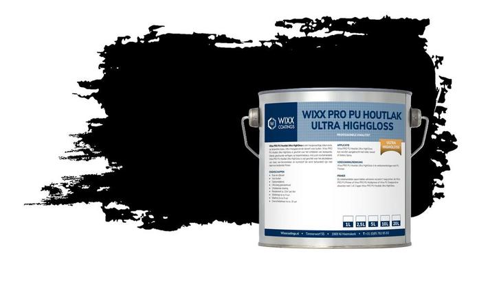 Wixx PRO PU Houtlak Ultra HighGloss RAL 9005 | Gitzwart 2.5L, Doe-het-zelf en Verbouw, Verf, Beits en Lak, Lak, Zwart, Nieuw, Minder dan 5 liter