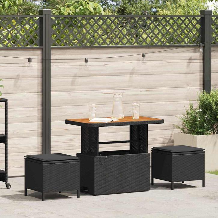 vidaXL Tuin Eetset Zwart Poly riet, Tuin en Terras, Tuinsets en Loungesets, Nieuw, Rotan, Verzenden