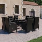 vidaXL 9-delige Tuinset poly rattan en glas zwart, Nieuw, 8 zitplaatsen, Tuinset, Verzenden