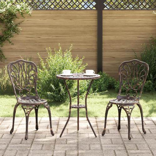 vidaXL 3-delige Tuinbistroset gietaluminium bronskleurig, Tuin en Terras, Tuinsets en Loungesets, Nieuw, Aluminium, Verzenden