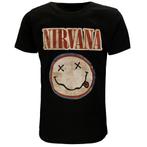 Nirvana Distressed Logo Smiley T-Shirt - Officiële, Kleding | Heren, T-shirts, Nieuw