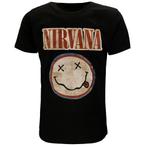 Nirvana Distressed Logo Smiley T-Shirt - Officiële, Kleding | Heren, T-shirts, Verzenden, Nieuw