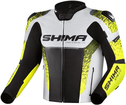 SHIMA STR 2.0 Zwart Wit Geel Leren Motorjas, Motoren, Kleding | Motorkleding, Heren, Nieuw met kaartje, Jas | textiel, Verzenden