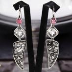 Oorbellen met tourmaline cabochon, rozenkwarts, rutilated