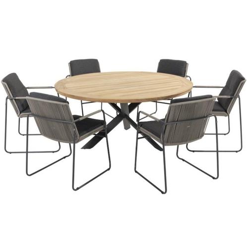 Parma Prado dining tuinset 160 cm rond 7 delig taupe teak, Tuin en Terras, Tuinsets en Loungesets, Nieuw, Ophalen of Verzenden