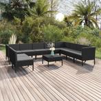 vidaXL 11-delige Loungeset met kussens poly rattan zwart, Verzenden, Nieuw, Rotan, Loungeset