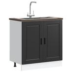 vidaXL Spoelbakonderkast Porto 80x46x81,5 cm bewerkt hout, Huis en Inrichting, Keuken | Keukenelementen, Verzenden, Nieuw, Zwart