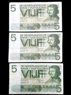 Nederland. - 3 x 5 Gulden 1966 - Serie 6AA, Replacement en