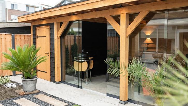 Plat dak overkapping met glaswanden 800×400cm type Steyn, Tuin en Terras, Overkappingen, Ophalen of Verzenden
