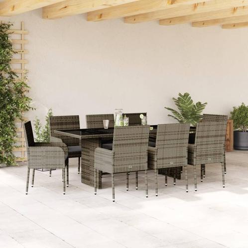 vidaXL 9-delige Tuinset met kussens poly rattan grijs, Tuin en Terras, Tuinsets en Loungesets, Tuinset, Nieuw, 8 zitplaatsen, Rotan